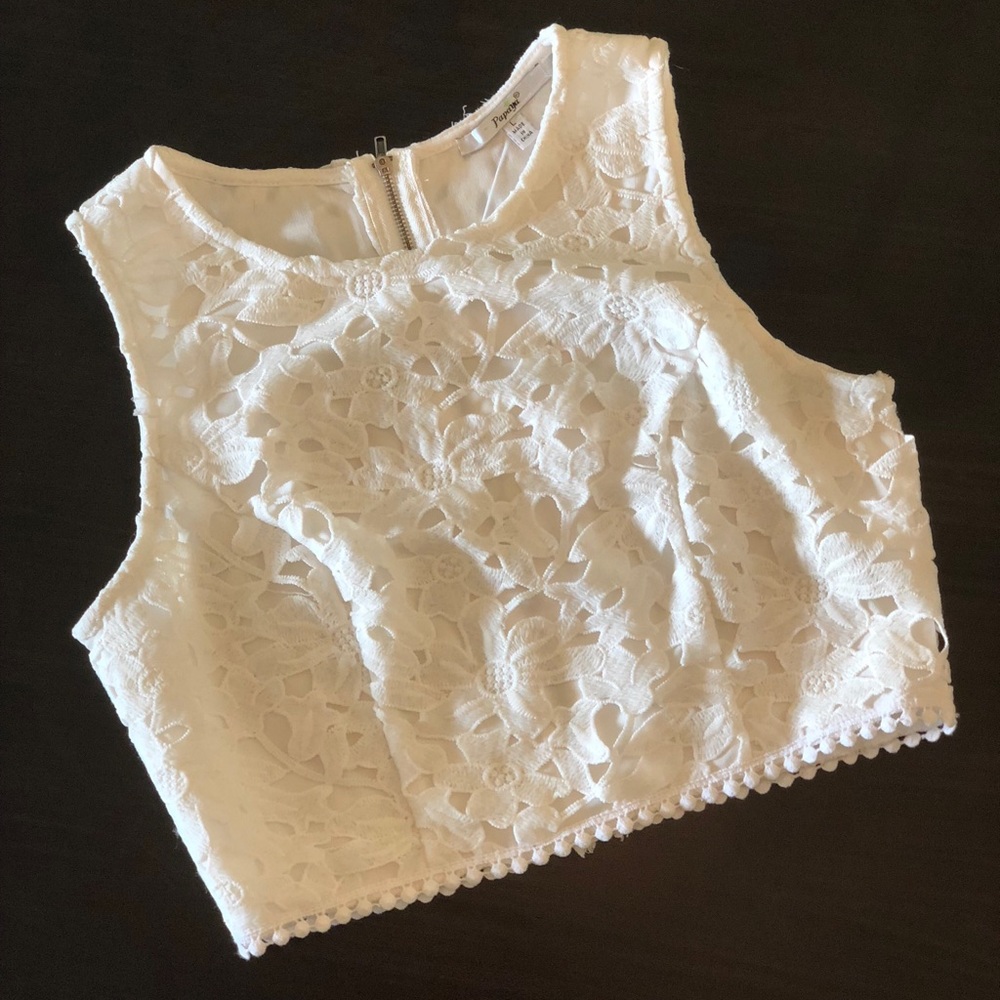 White crochet crop top with trim detail